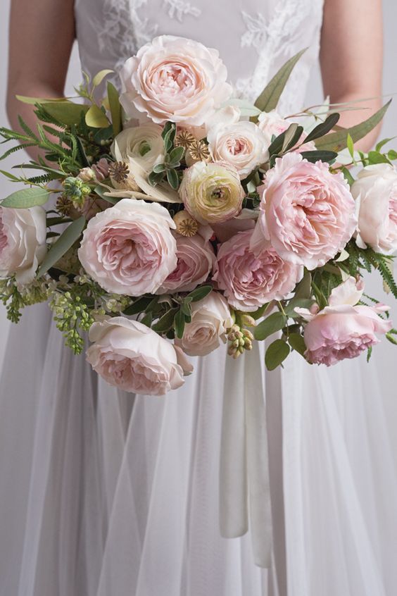 blush pink Keira garden rose bridal bouquet, david austin garden roses weddings