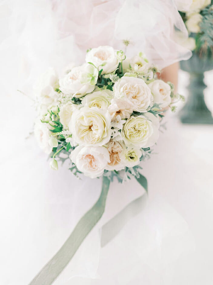 timeless bridal bouquet with white garden roses - leonora eugenie and purity